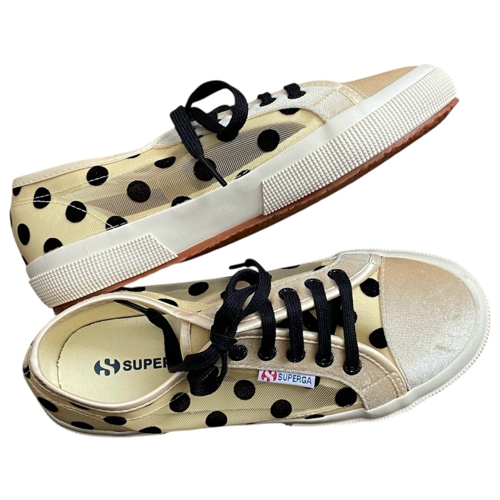 Superga Cream Canvas Polka Dot Low-Top Sneakers with Black Accents